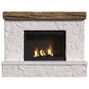 Rock Rustic Fireplace In Country Style.