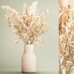 Bouquet Of Dried Flowers In A Vase Of Pampas Grass