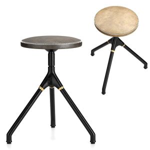 District Eight-akron Low Stool With Leather Seat