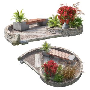 Spiral Landscape Bench With Flower Planter 3d Mode