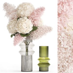 Bouquet Of Branches  Glass Vase Hydrangea Lilac