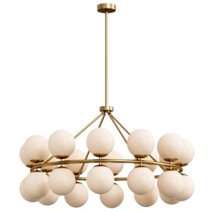 Antique Brass White Glass Chandelier By Oroa