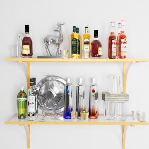 Shelf With Bottles And Alcohol