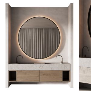 506 Bathroom Furniture Japandi With Round Mirror