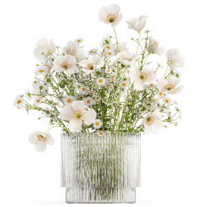Bouquet Of White Wildflowers Poppy Daisy In A Vase