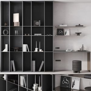Black Workplace With Bookcase