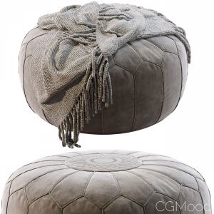 Vintage Round Moroccan Pouf Hand Tooled In Marrake