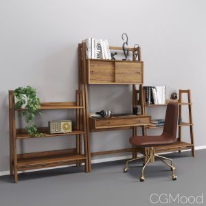 Mid-century Wall Desk And Low Bookself