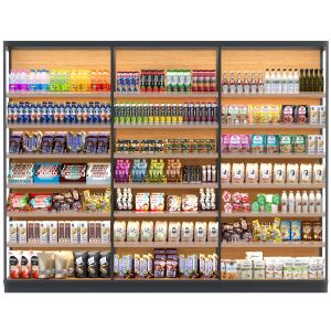 Large Showcase In A Supermarket With Products