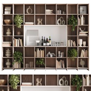 Wooden Shelves Decorative With Plants And Book