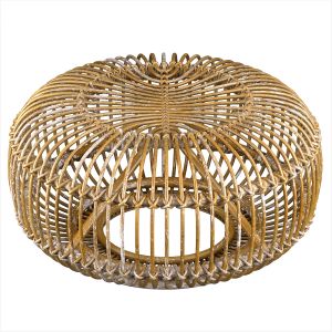 Cracked paint Wicker Rattan Pouf Italy 1950s