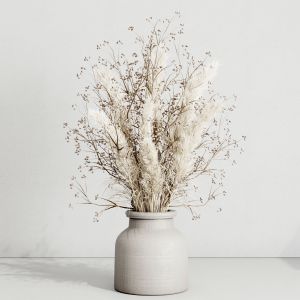 Pampas And Branches Plant With Concrete Dirty Vase