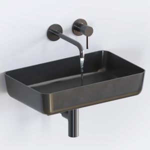 Black Washbasin With Wall-mounted Faucet