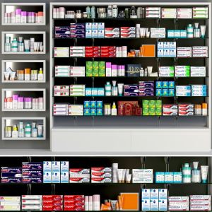 Set Of Medicines And Cosmetics In A Pharmacy