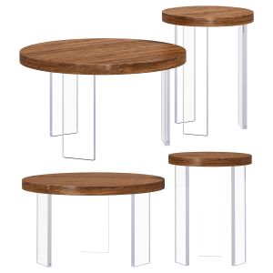 Piece Pine Wood Acrylic Round Coffee Table By Homa