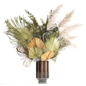 Bouquet Of Dried Flowers Palm Leaf Branch Pampas